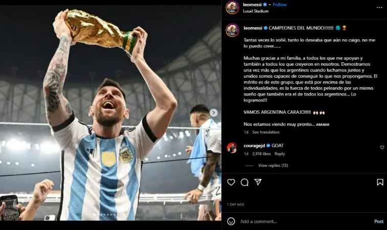 Lionel Messi Instagram post is the most liked social media post ever